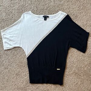 White House Black Market Black and White Diagonal Blouse